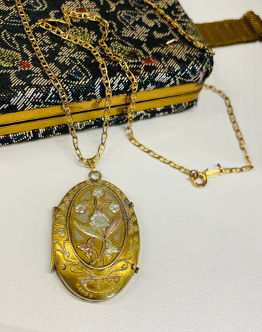 Large Victorian Gold Filled Locket with Silver Flowers Jewelry Bloomers and Frocks
